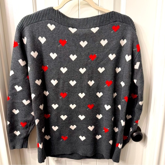 LOFT Sweaters - LOFT, Grey Boatneck Heart Sweater, Small